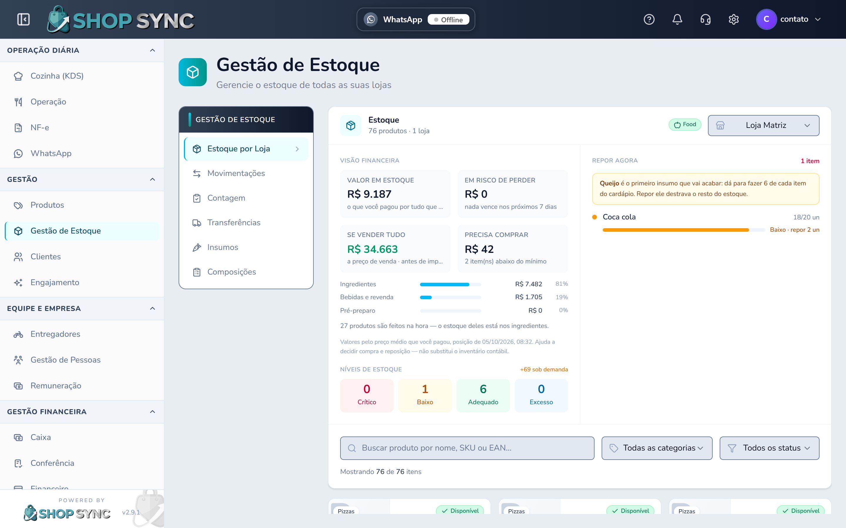 Tela de Gestão de Estoque do ShopSync